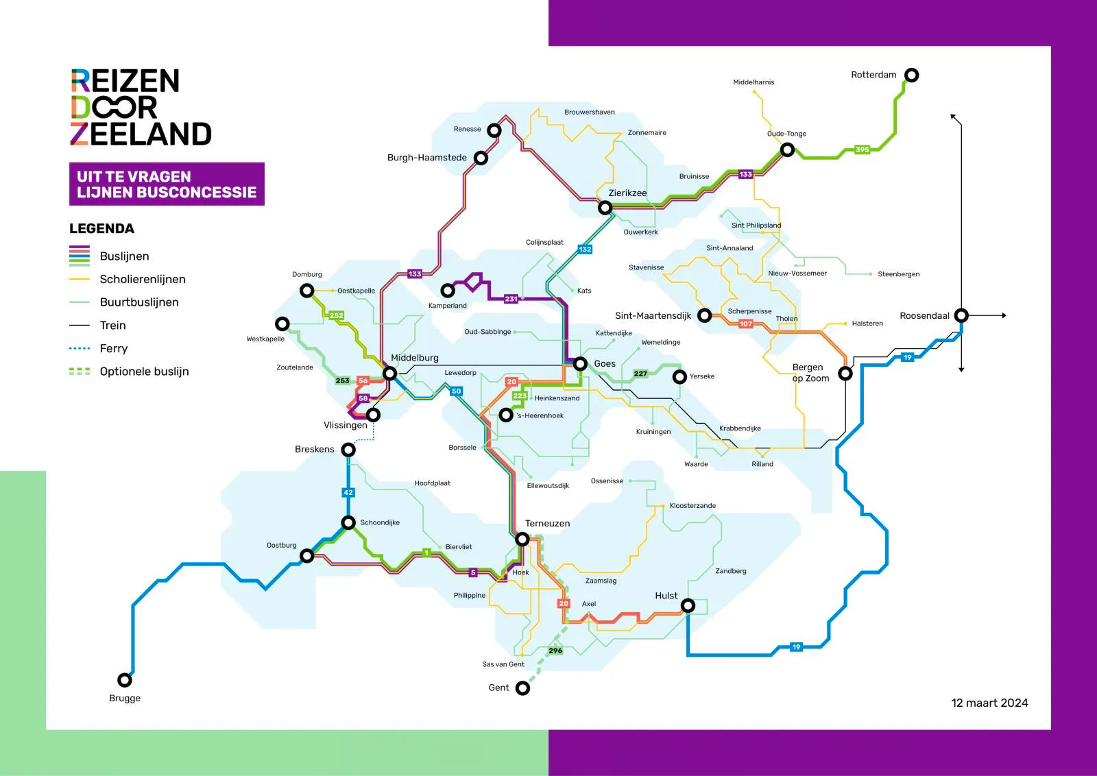 Buslijnen kaart Zeeland 2027